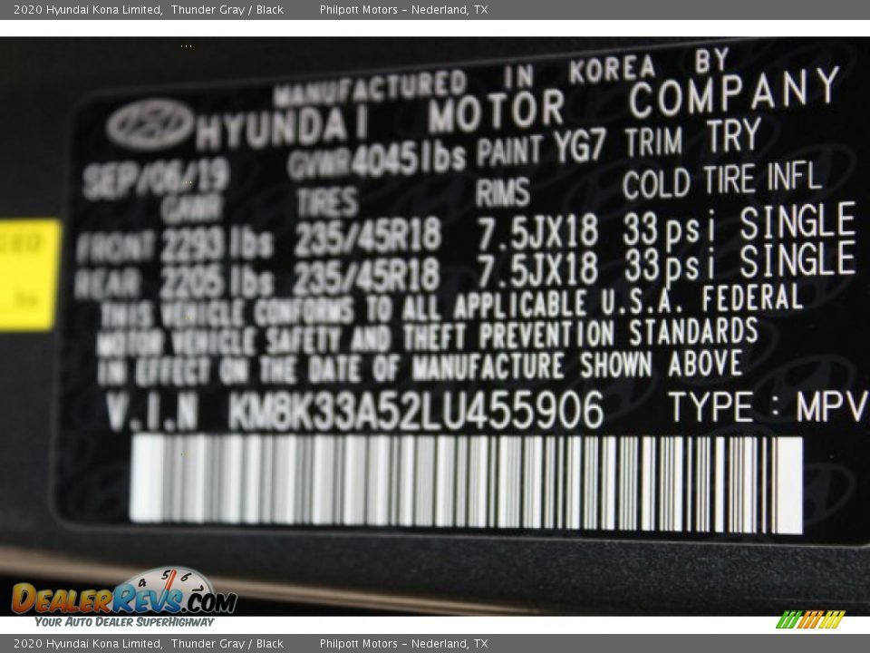 2020 Hyundai Kona Limited Thunder Gray / Black Photo #23