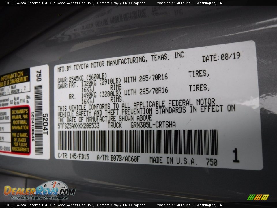 2019 Toyota Tacoma TRD Off-Road Access Cab 4x4 Cement Gray / TRD Graphite Photo #31