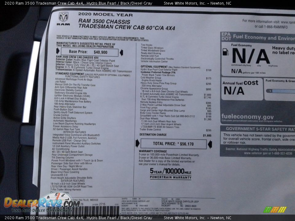 2020 Ram 3500 Tradesman Crew Cab 4x4 Hydro Blue Pearl / Black/Diesel Gray Photo #24
