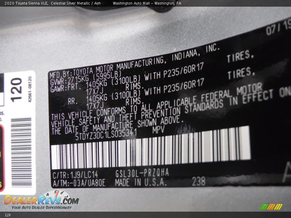 Toyota Color Code 1J9 Celestial Silver Metallic