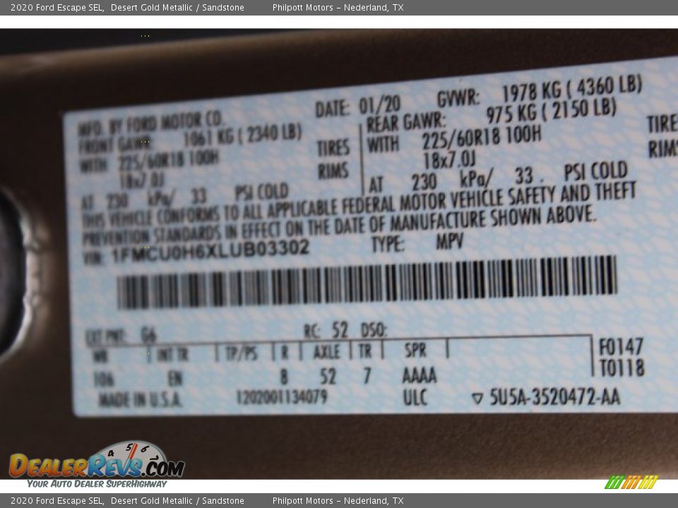 2020 Ford Escape SEL Desert Gold Metallic / Sandstone Photo #24