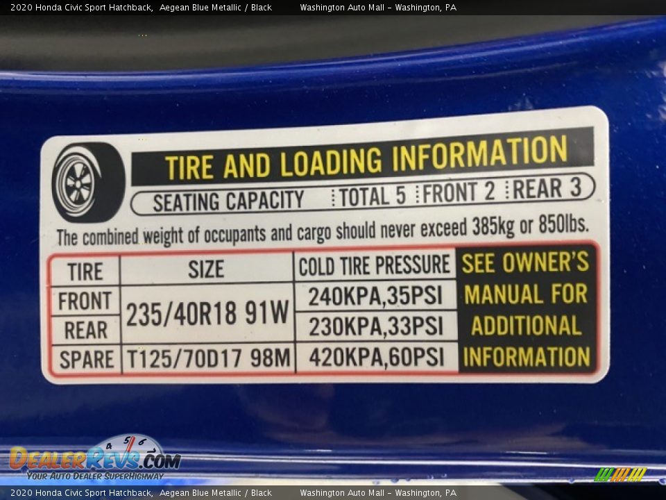 2020 Honda Civic Sport Hatchback Aegean Blue Metallic / Black Photo #8