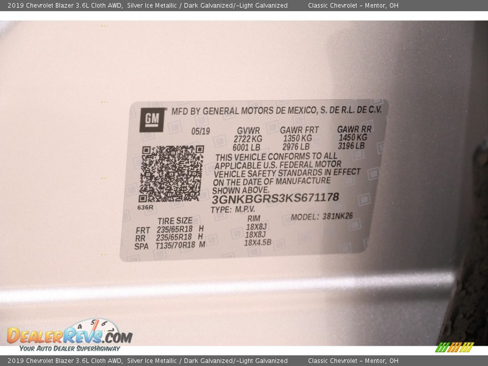 2019 Chevrolet Blazer 3.6L Cloth AWD Silver Ice Metallic / Dark Galvanized/­Light Galvanized Photo #22
