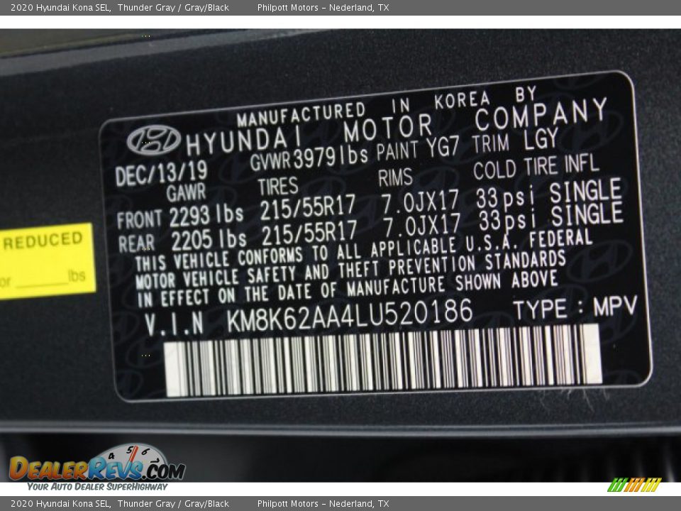 2020 Hyundai Kona SEL Thunder Gray / Gray/Black Photo #25