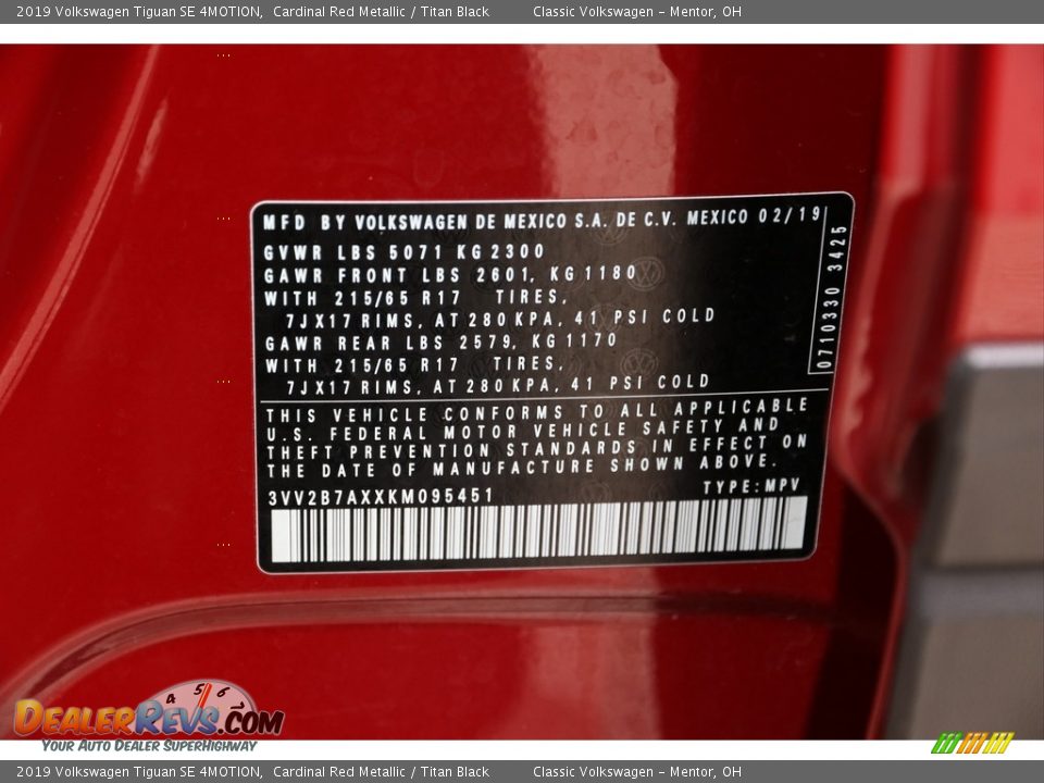 2019 Volkswagen Tiguan SE 4MOTION Cardinal Red Metallic / Titan Black Photo #30