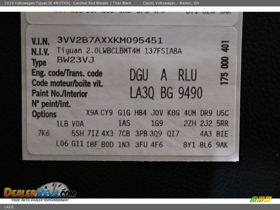 Volkswagen Color Code LA3Q Cardinal Red Metallic