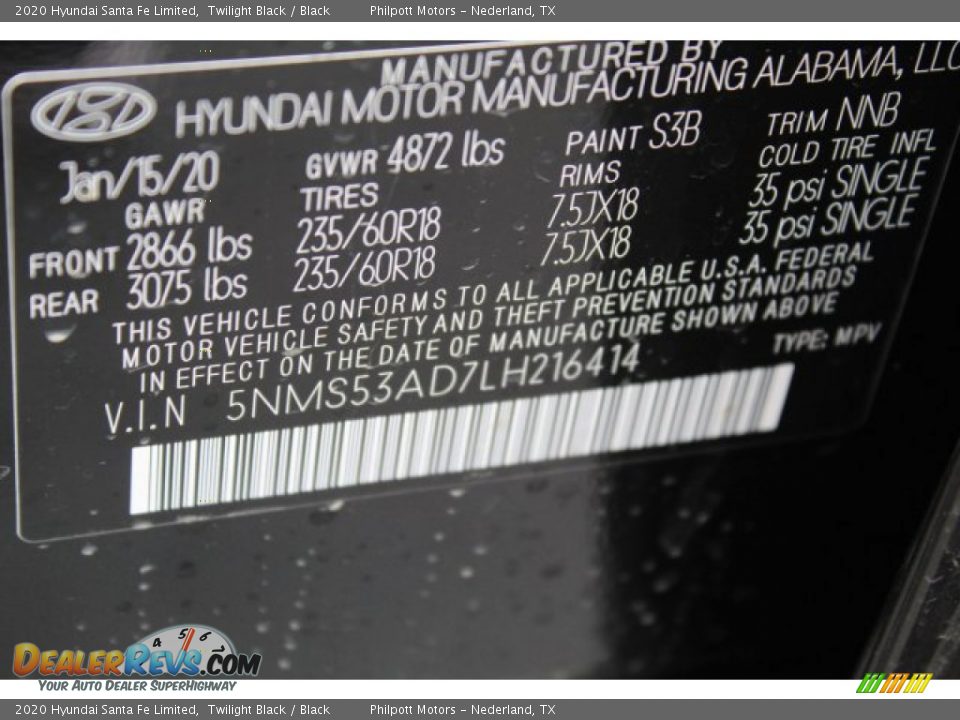 2020 Hyundai Santa Fe Limited Twilight Black / Black Photo #26