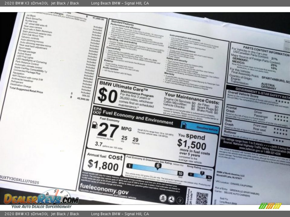 2020 BMW X3 sDrive30i Jet Black / Black Photo #10