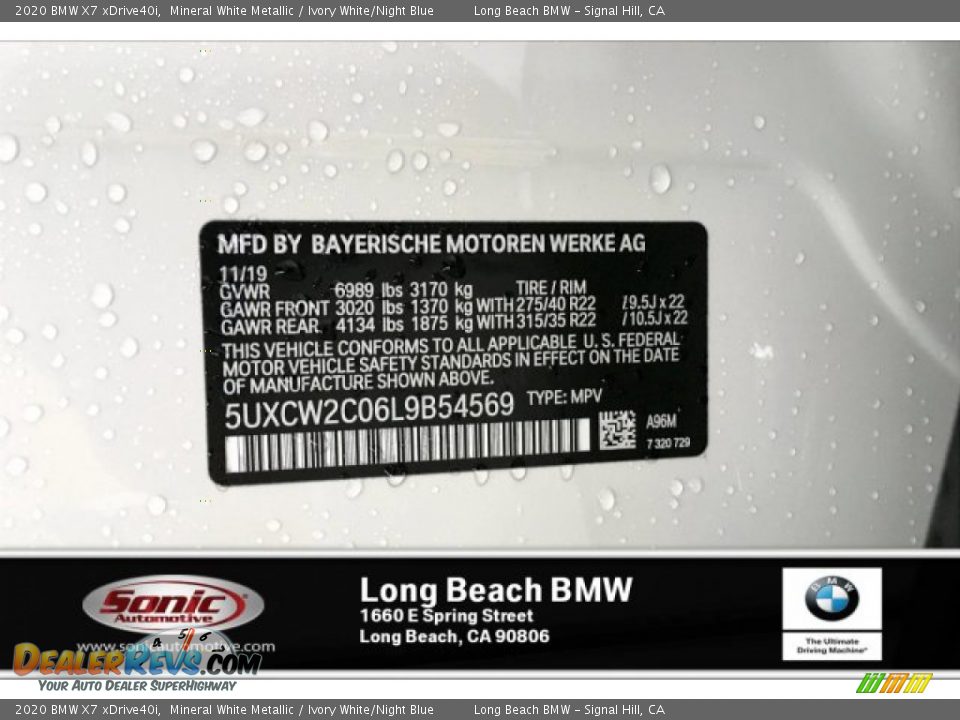 2020 BMW X7 xDrive40i Mineral White Metallic / Ivory White/Night Blue Photo #11