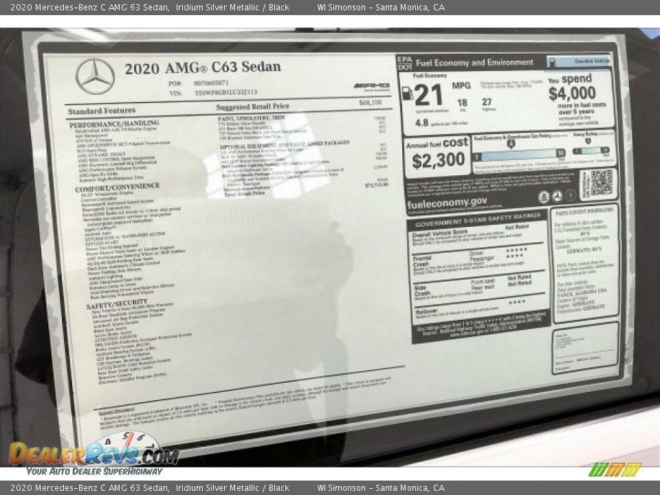 2020 Mercedes-Benz C AMG 63 Sedan Window Sticker Photo #11