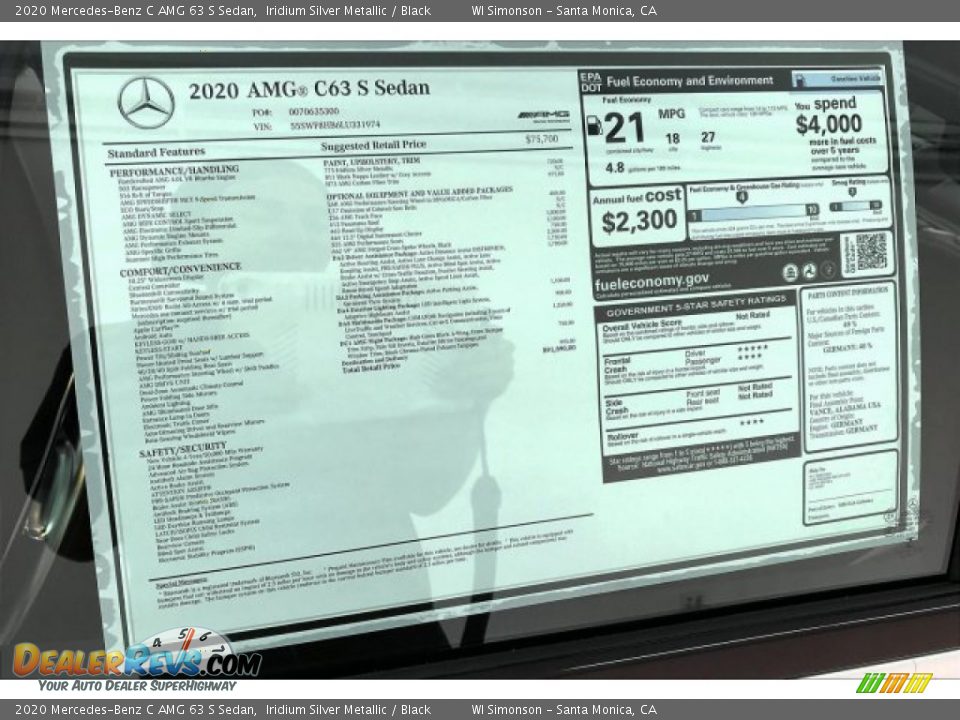 2020 Mercedes-Benz C AMG 63 S Sedan Window Sticker Photo #11