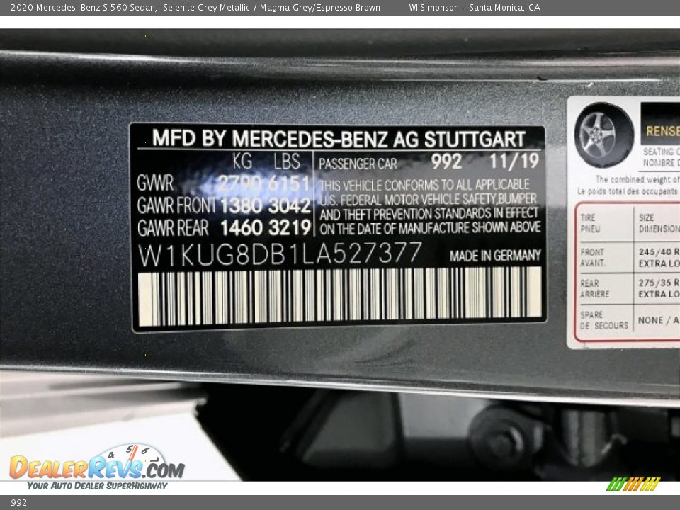 Mercedes-Benz Color Code 992 Selenite Grey Metallic