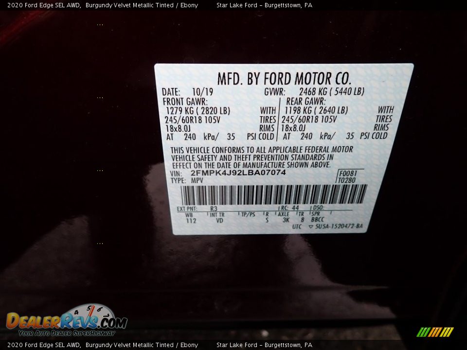 2020 Ford Edge SEL AWD Burgundy Velvet Metallic Tinted / Ebony Photo #15