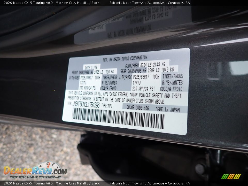 2020 Mazda CX-5 Touring AWD Machine Gray Metallic / Black Photo #12