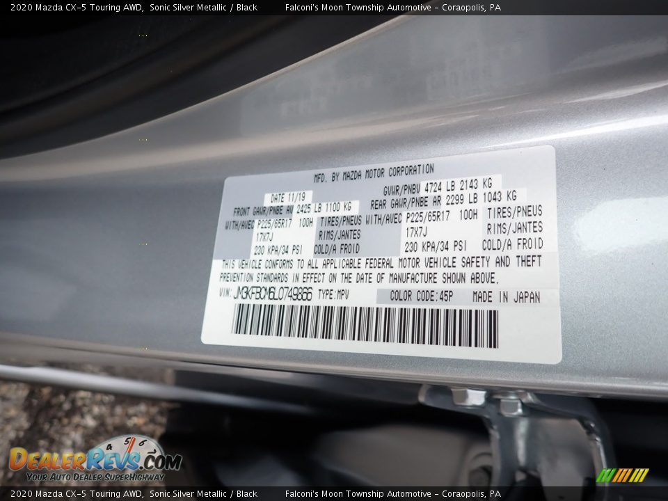 2020 Mazda CX-5 Touring AWD Sonic Silver Metallic / Black Photo #12