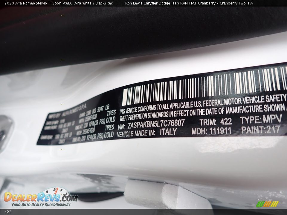 Alfa Romeo Color Code 422 Alfa White