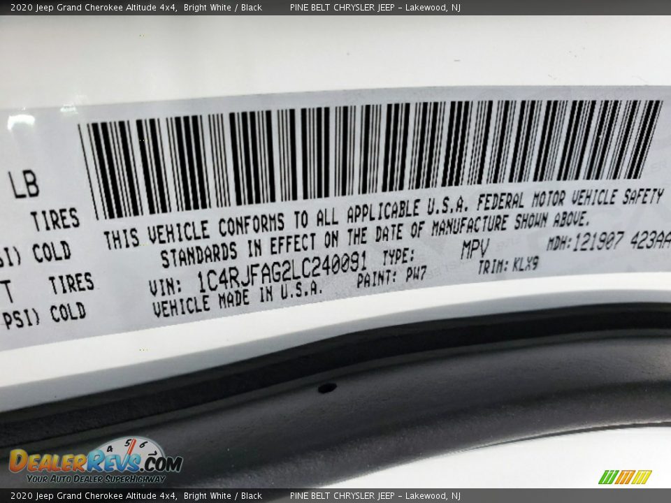 2020 Jeep Grand Cherokee Altitude 4x4 Bright White / Black Photo #9