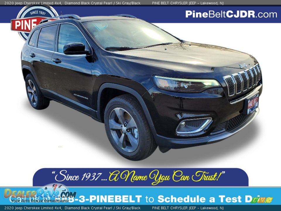 2020 Jeep Cherokee Limited 4x4 Diamond Black Crystal Pearl / Ski Gray/Black Photo #1