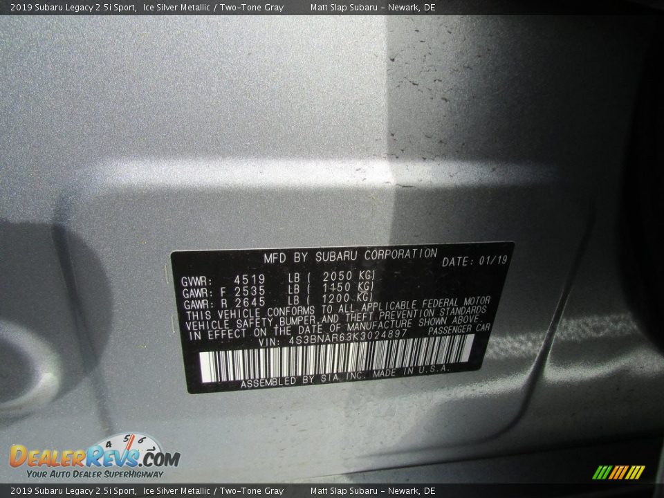 2019 Subaru Legacy 2.5i Sport Ice Silver Metallic / Two-Tone Gray Photo #29