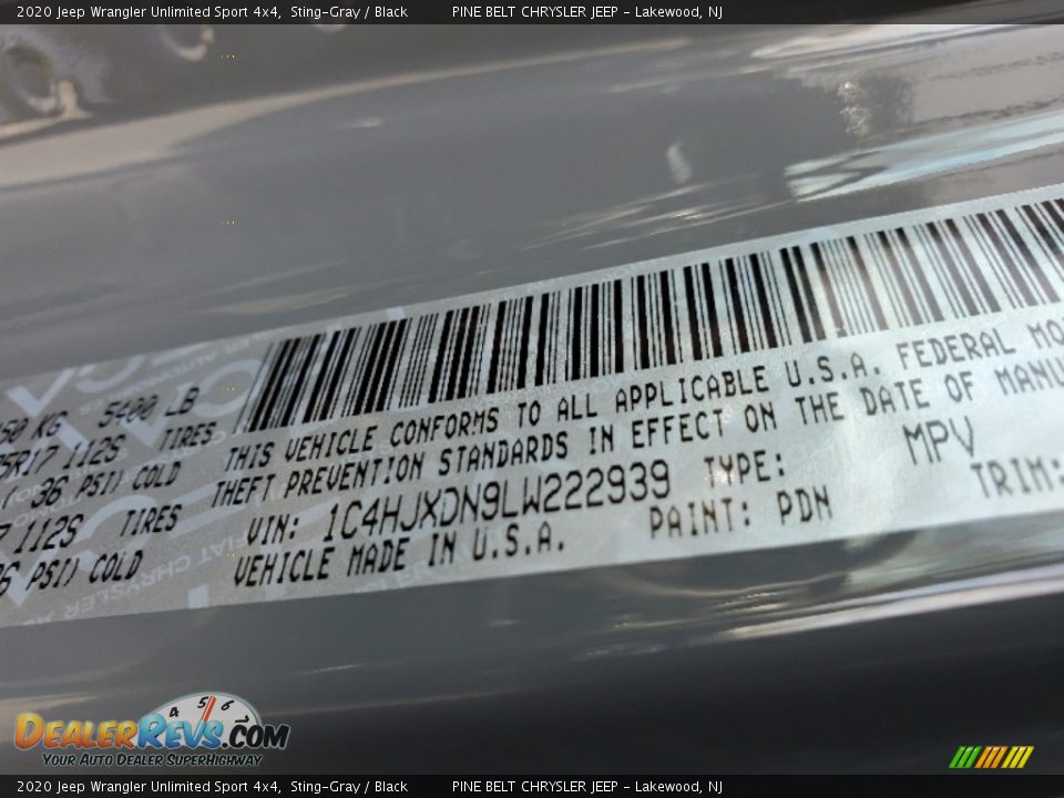 2020 Jeep Wrangler Unlimited Sport 4x4 Sting-Gray / Black Photo #9