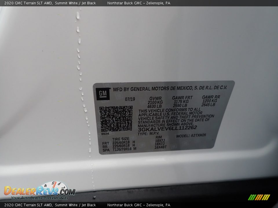 2020 GMC Terrain SLT AWD Summit White / Jet Black Photo #15