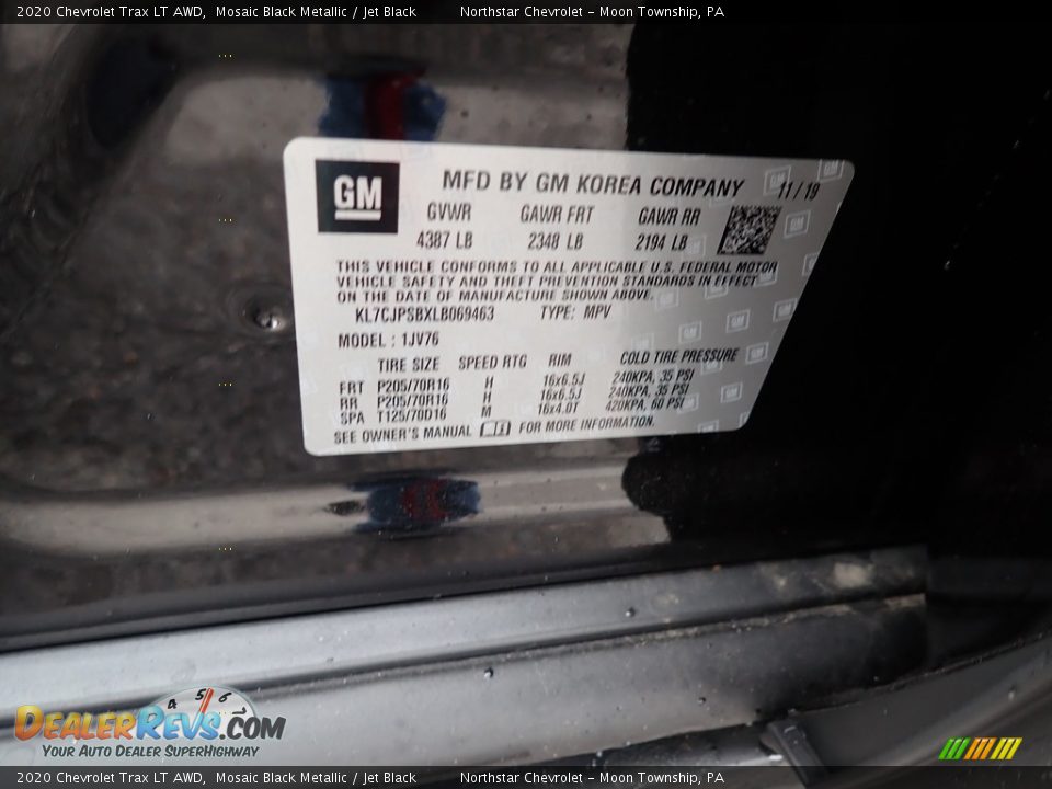 2020 Chevrolet Trax LT AWD Mosaic Black Metallic / Jet Black Photo #15
