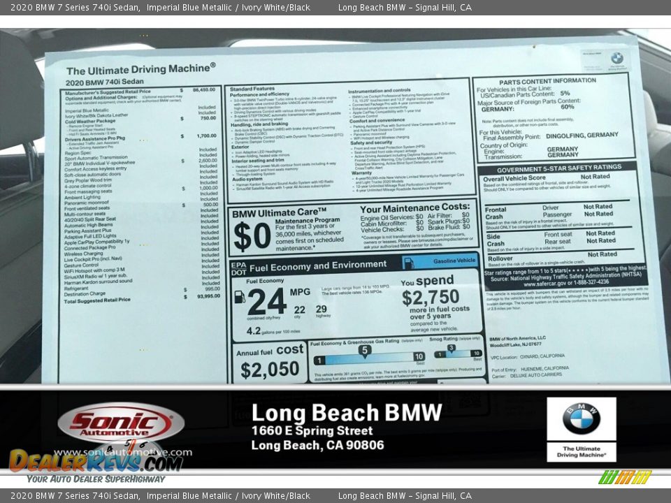 2020 BMW 7 Series 740i Sedan Imperial Blue Metallic / Ivory White/Black Photo #10