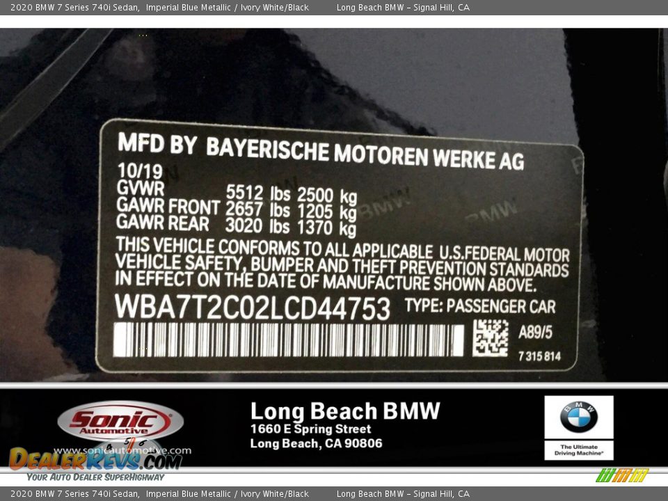 2020 BMW 7 Series 740i Sedan Imperial Blue Metallic / Ivory White/Black Photo #11