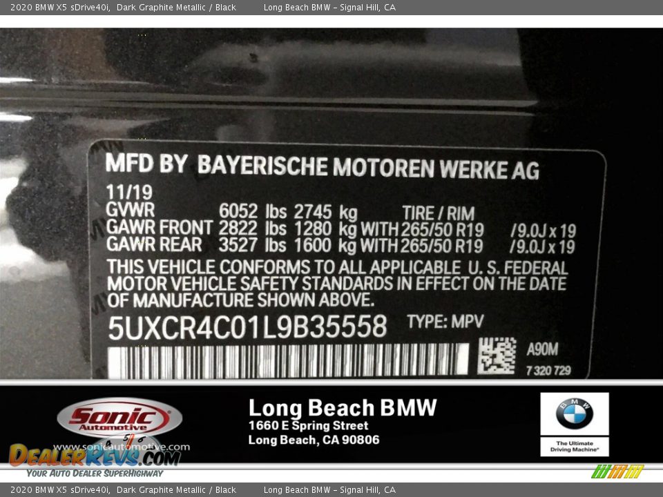 2020 BMW X5 sDrive40i Dark Graphite Metallic / Black Photo #11