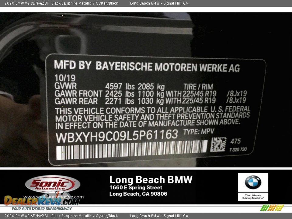 2020 BMW X2 sDrive28i Black Sapphire Metallic / Oyster/Black Photo #11