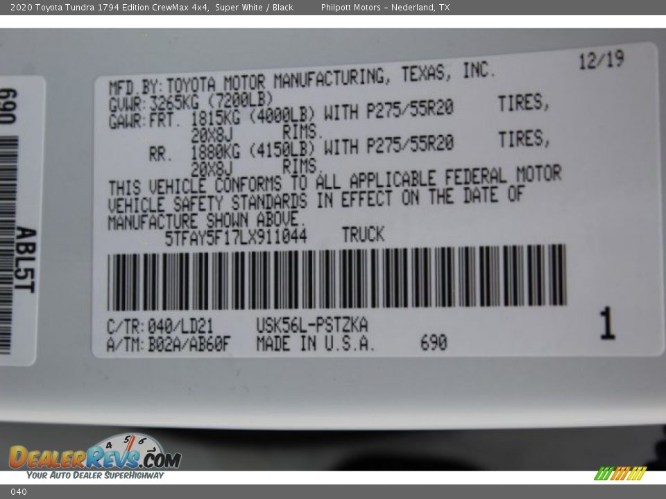 Toyota Color Code 040 Super White