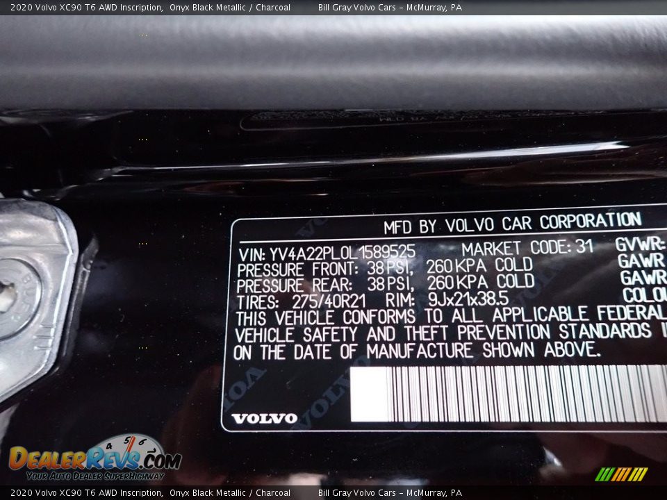 2020 Volvo XC90 T6 AWD Inscription Onyx Black Metallic / Charcoal Photo #11