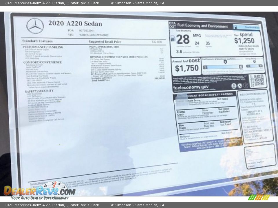 2020 Mercedes-Benz A 220 Sedan Jupiter Red / Black Photo #10