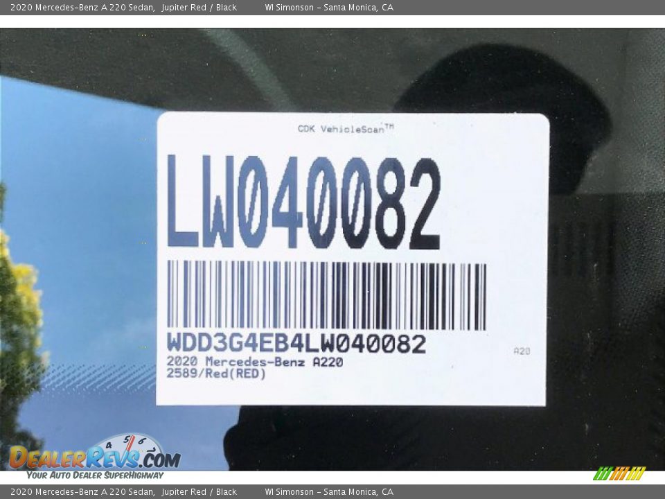 2020 Mercedes-Benz A 220 Sedan Jupiter Red / Black Photo #11