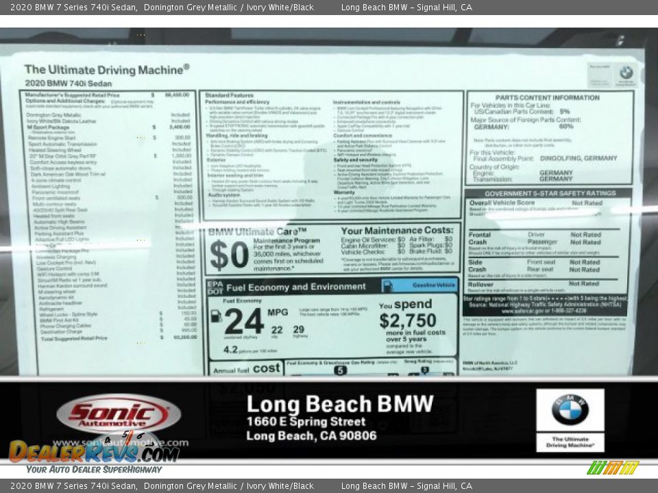 2020 BMW 7 Series 740i Sedan Donington Grey Metallic / Ivory White/Black Photo #10