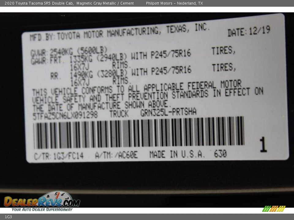 Toyota Color Code 1G3 Magnetic Gray Metallic