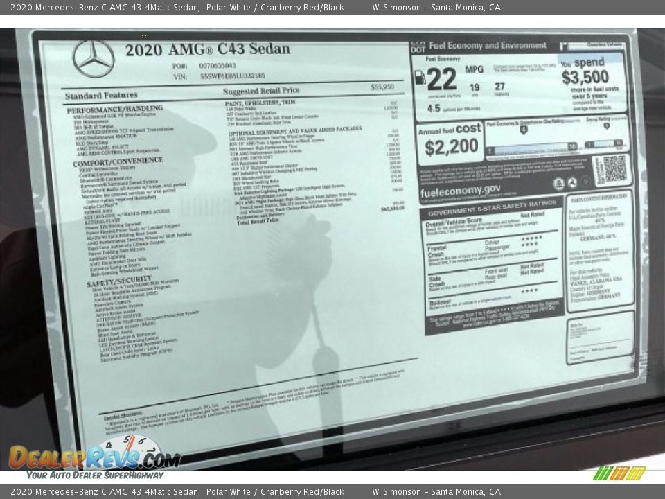 2020 Mercedes-Benz C AMG 43 4Matic Sedan Polar White / Cranberry Red/Black Photo #11