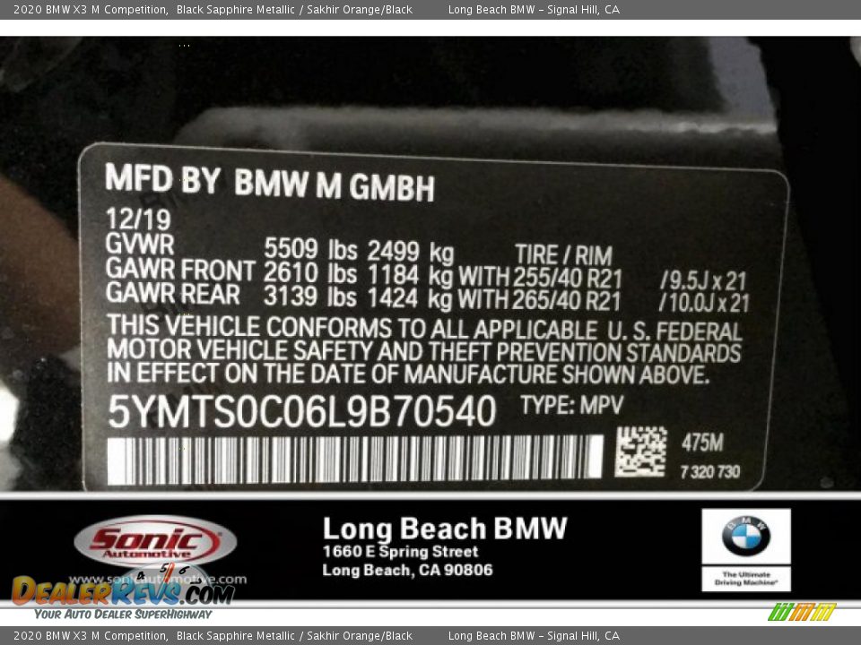 2020 BMW X3 M Competition Black Sapphire Metallic / Sakhir Orange/Black Photo #11