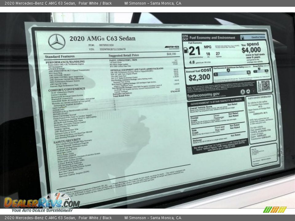 2020 Mercedes-Benz C AMG 63 Sedan Polar White / Black Photo #11