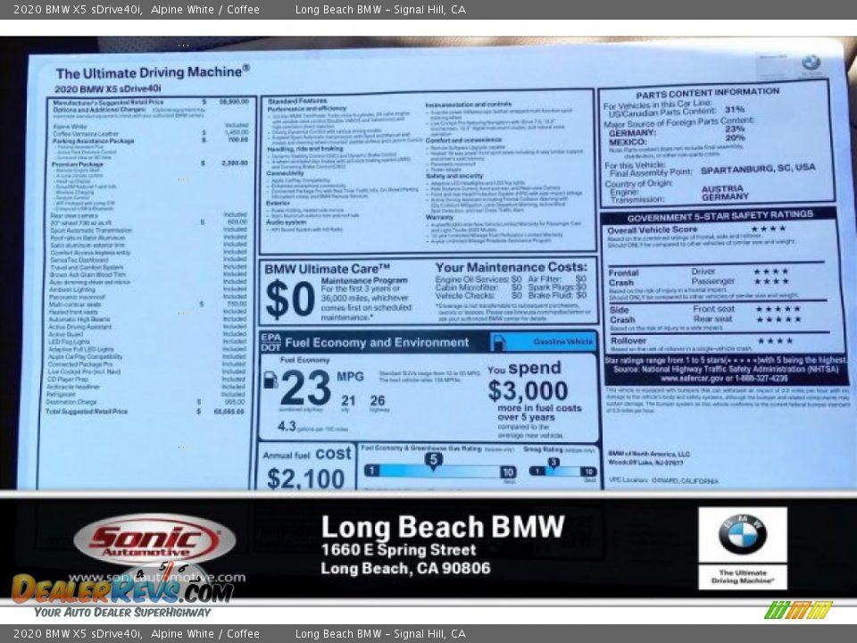 2020 BMW X5 sDrive40i Alpine White / Coffee Photo #10