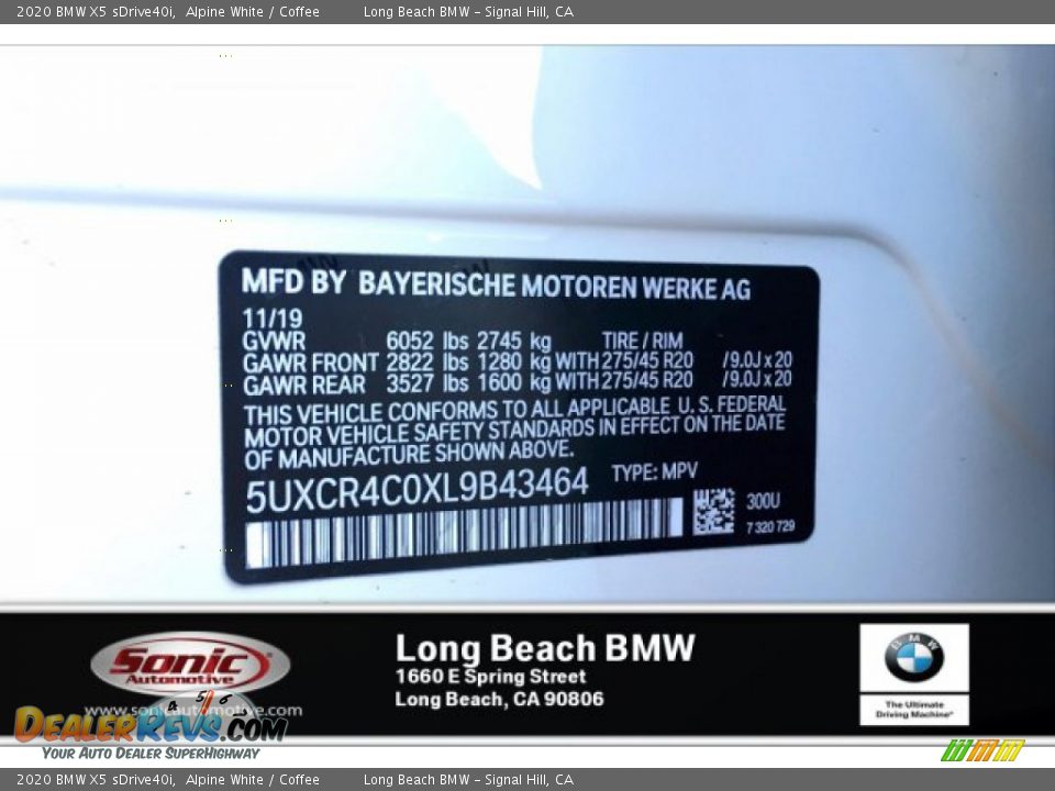 2020 BMW X5 sDrive40i Alpine White / Coffee Photo #11