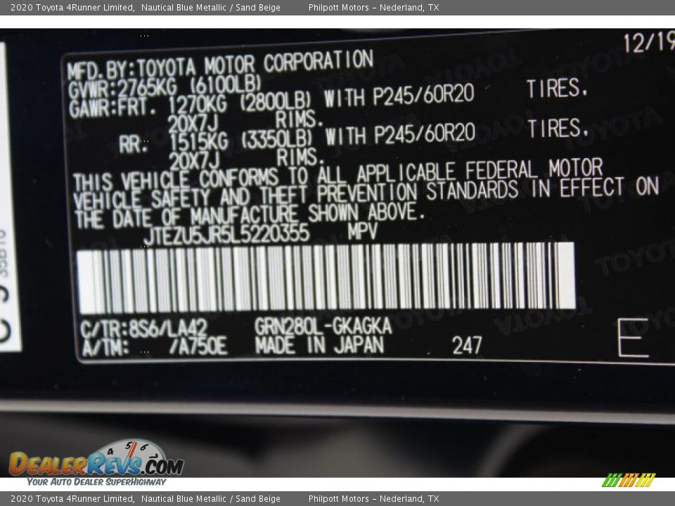 2020 Toyota 4Runner Limited Nautical Blue Metallic / Sand Beige Photo #26