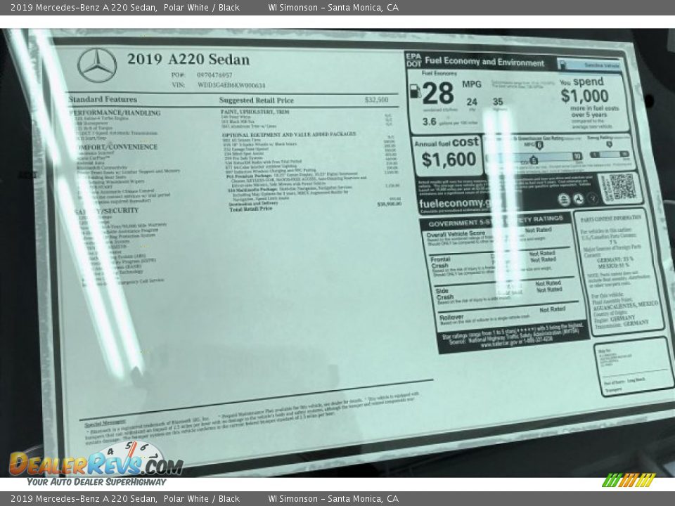 2019 Mercedes-Benz A 220 Sedan Polar White / Black Photo #10