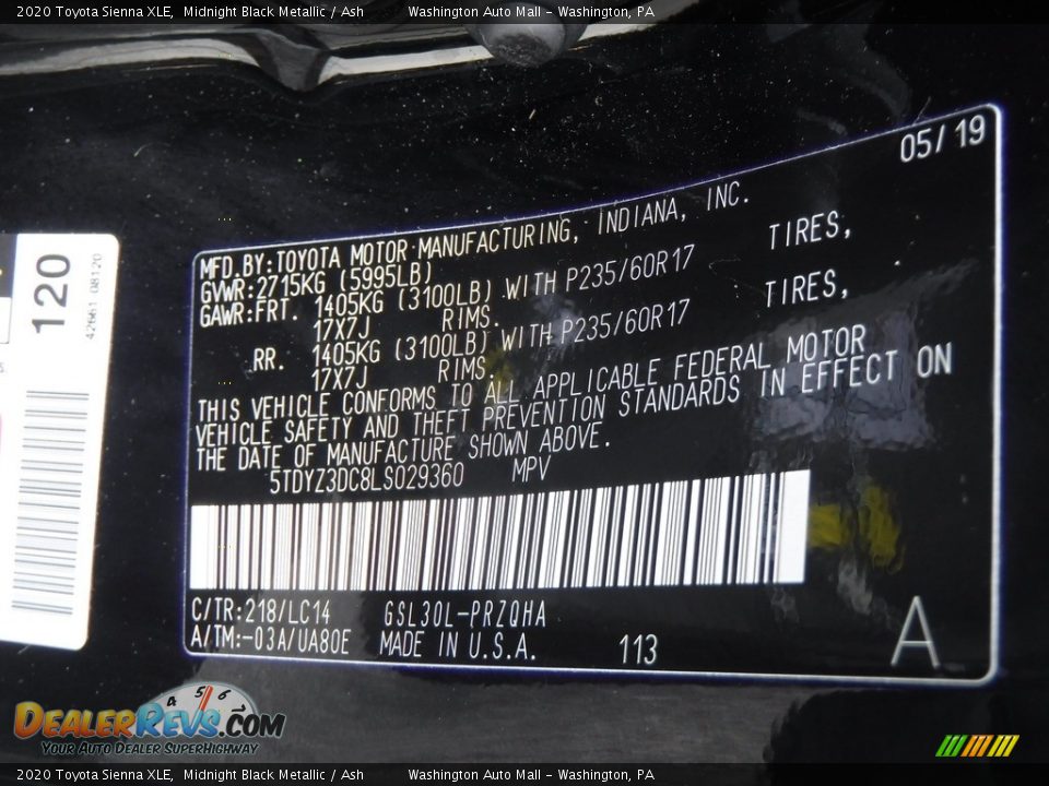 2020 Toyota Sienna XLE Midnight Black Metallic / Ash Photo #29