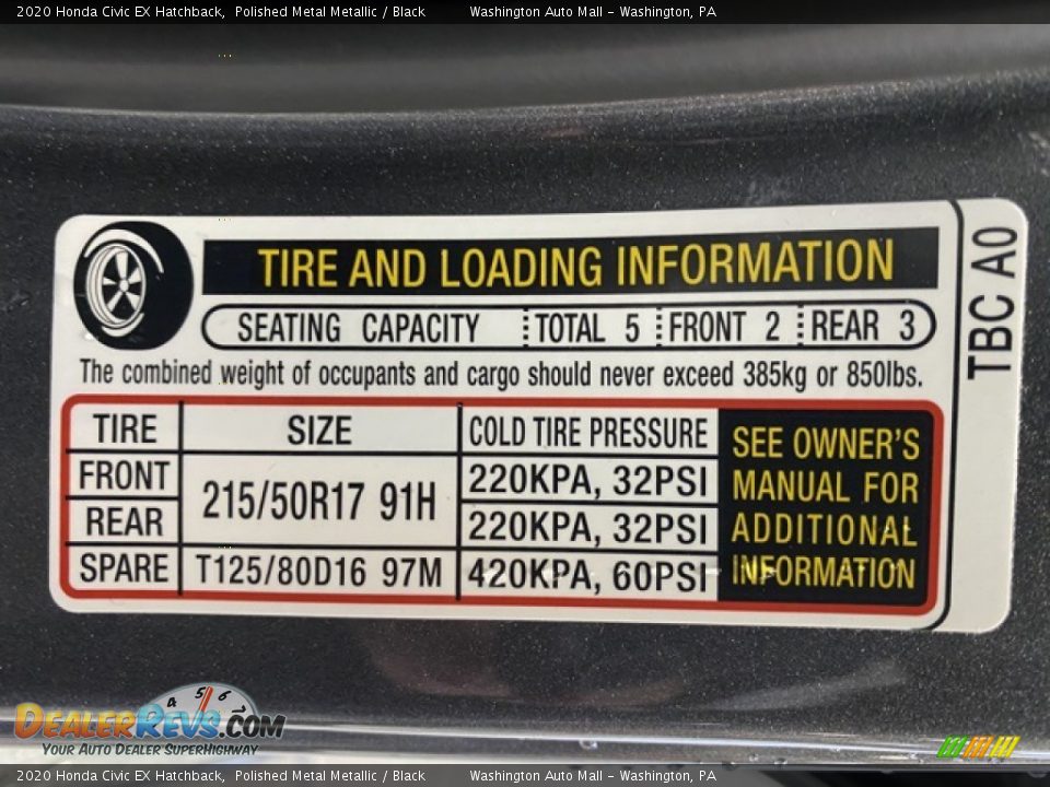 2020 Honda Civic EX Hatchback Polished Metal Metallic / Black Photo #8