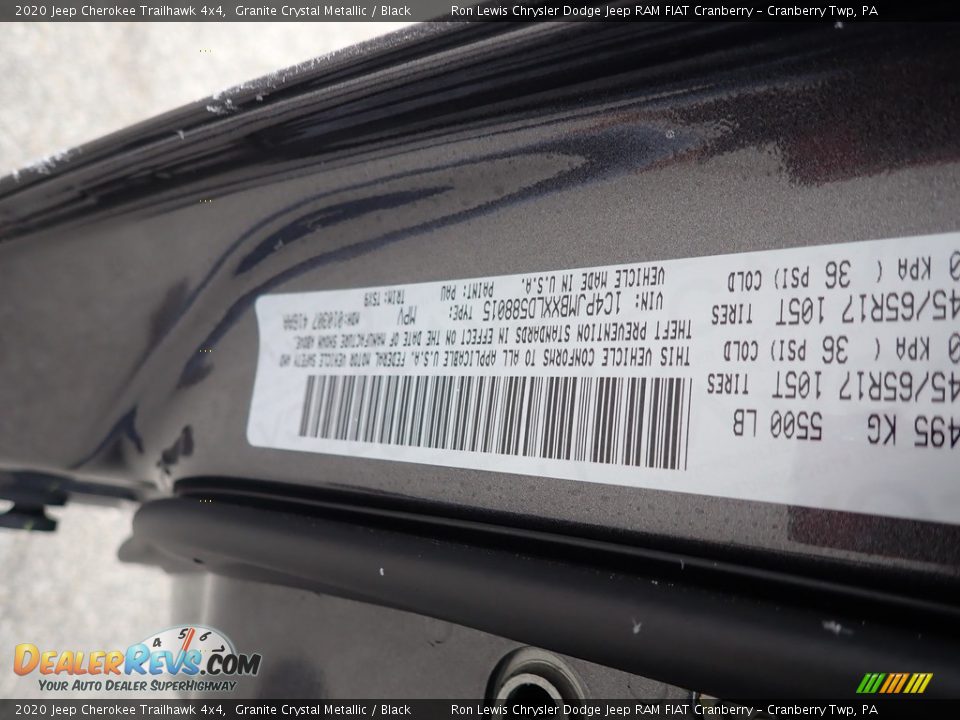 2020 Jeep Cherokee Trailhawk 4x4 Granite Crystal Metallic / Black Photo #15