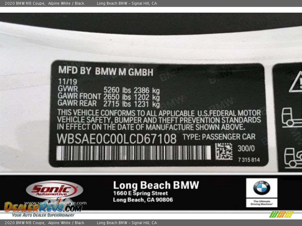 2020 BMW M8 Coupe Alpine White / Black Photo #11