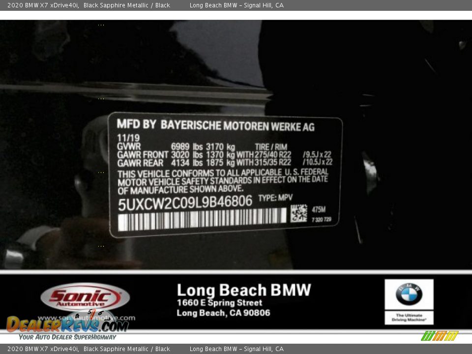 2020 BMW X7 xDrive40i Black Sapphire Metallic / Black Photo #11