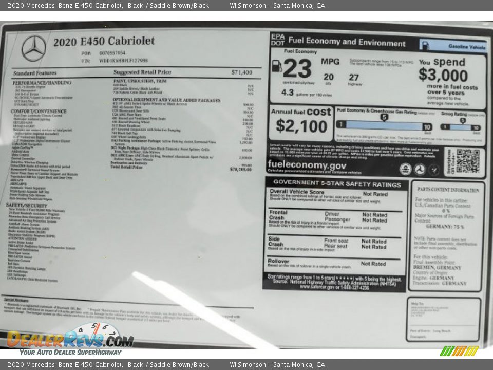 2020 Mercedes-Benz E 450 Cabriolet Black / Saddle Brown/Black Photo #18