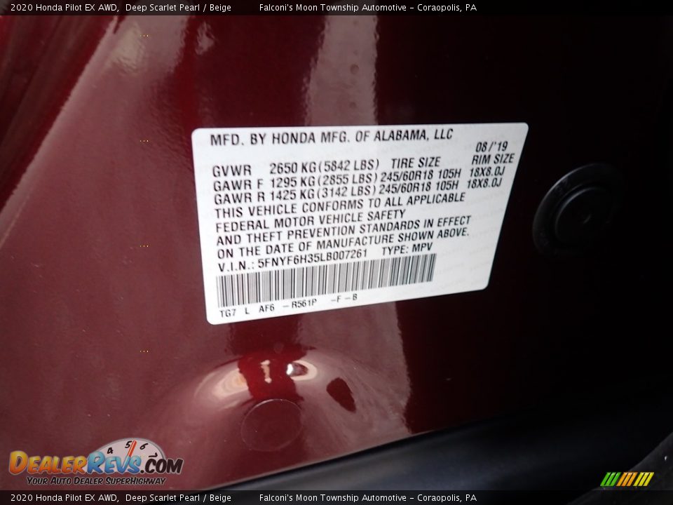 2020 Honda Pilot EX AWD Deep Scarlet Pearl / Beige Photo #12